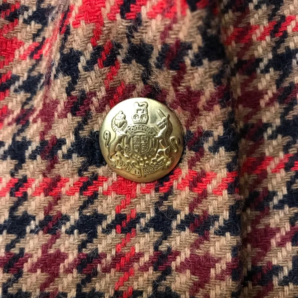 J. Crew Red Black Tan Houndstooth Wool Blazer